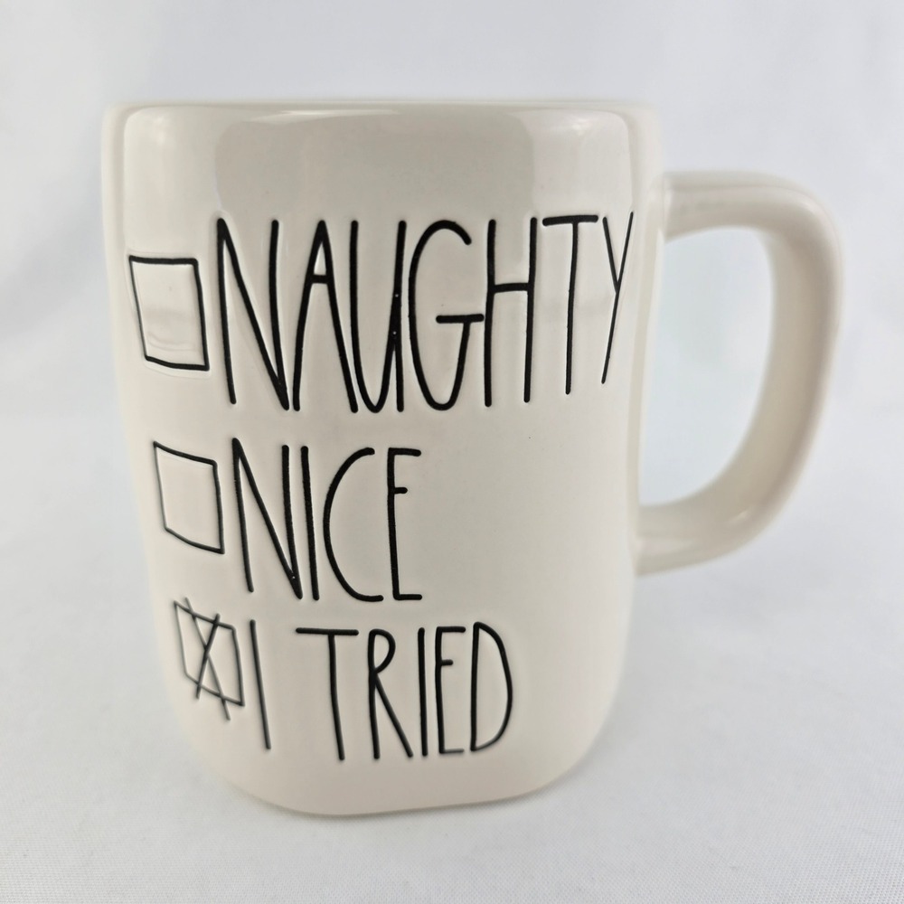 Rae Dunn Artisan Collection Naughty Nice I Tried Christmas Coffee Mug 16 oz